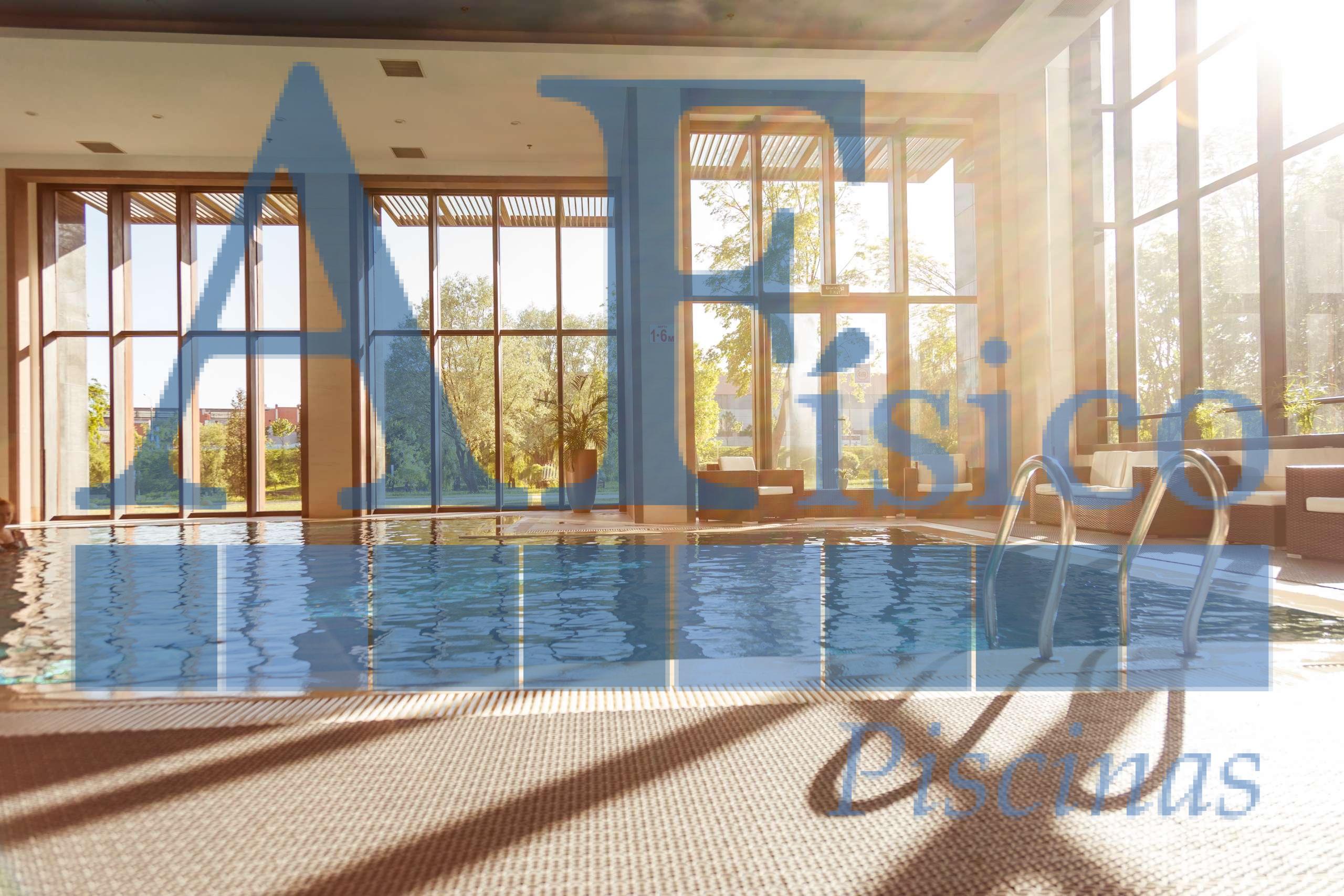 Grab bars ladder in the blue swimming pool